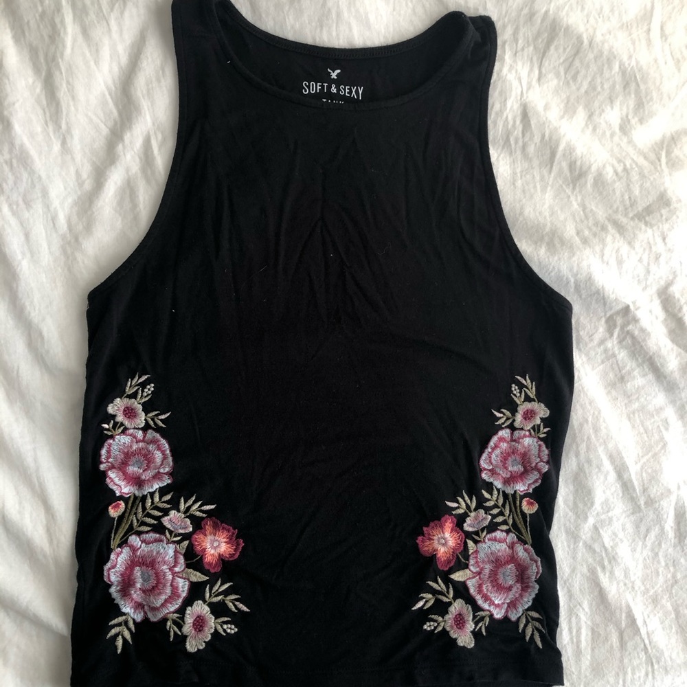 American Eagle Embroidered Black Crop Top